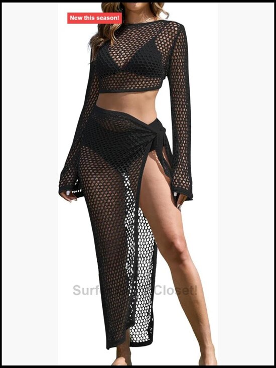 Other - Women's Crochet Two Piece Swimsuit Cover Up Set Hollow Out Knit Top and Wrap